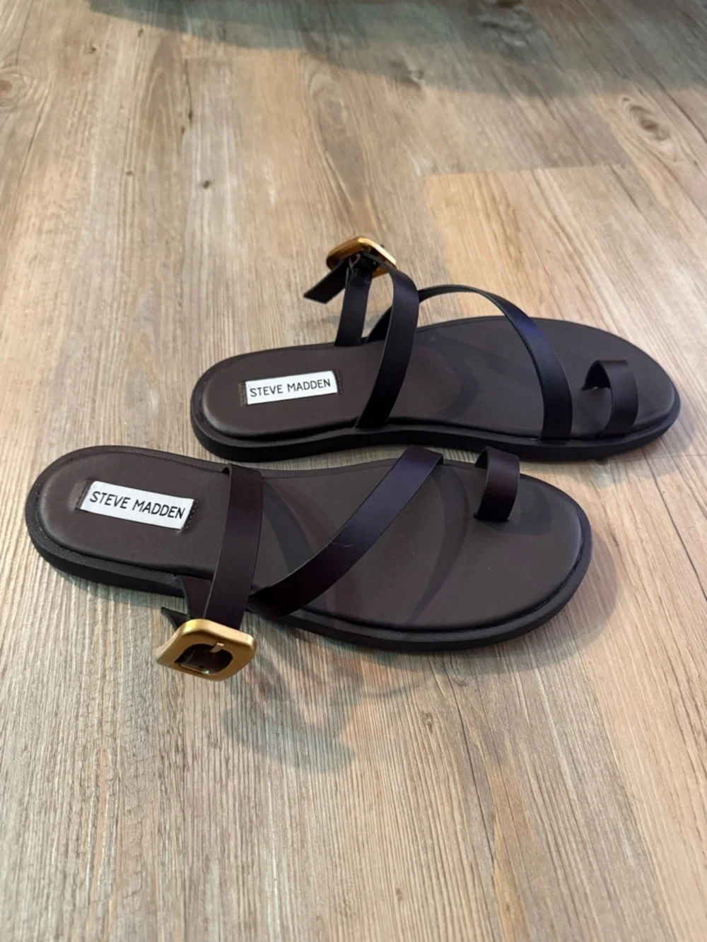 Steve Madden Dark Brown Strappy Buckle Sandals - Picture 2 of 3